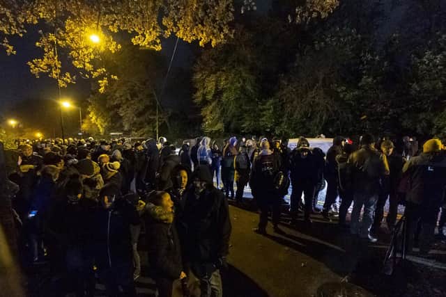 Pompey fans wait outside for the turnstiles before last night's game against Harrogate. Picture: Daniel Chesterton/PinPep)