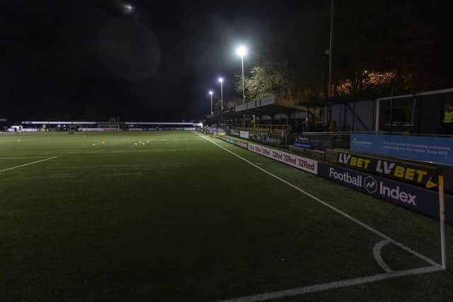 Several power cuts plunged Harrogate Town's home into darkness before kick-off against Pompey. Picture: Daniel Chesterton