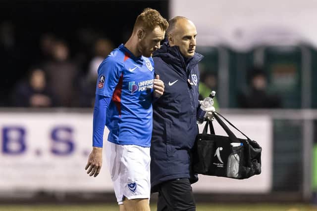 Tom Naylor was forced off with injury during the first-half of Monday night's 2-1 win at Harrogate Town. Picture: Daniel Chesterton/PinPep