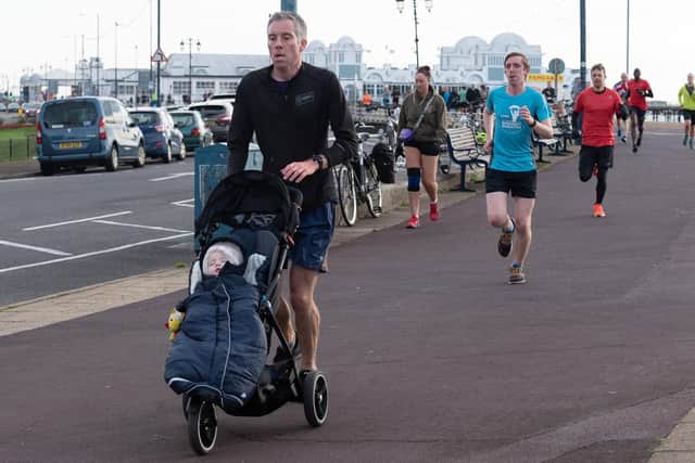 Ian Steane and Noah complete the Southsea parkrun.