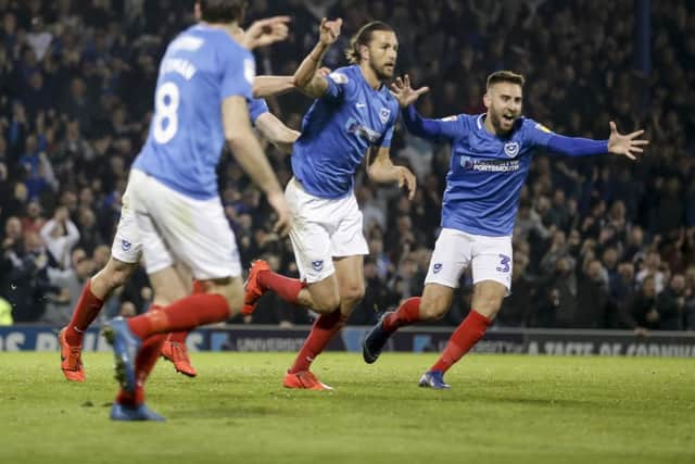 The last time a Pompey central defender scored was April 2019 - when Christian Burgess netted against Peterborough. Picture: Robin Jones