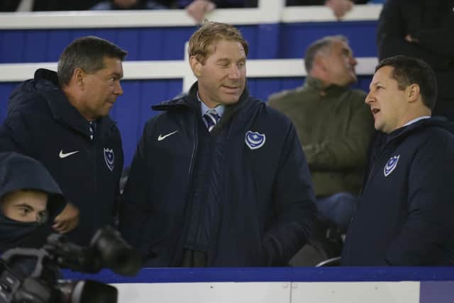 Mark Catlin, left, with Pompey directors Eric Eisner and Andy Redman Picture: Robin Jones