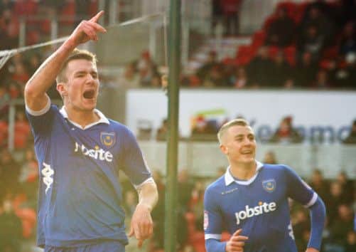 Jed Wallace celebrates scoring Pompey's leveller. Picture: Joe Pepler
