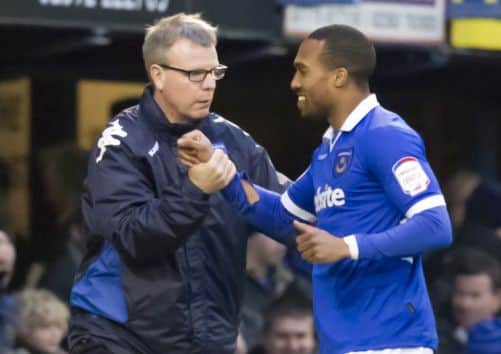 Andy Awford thanks Yassin Moutaouakil for his efforts against Hartlepool Picture: Bary Zee