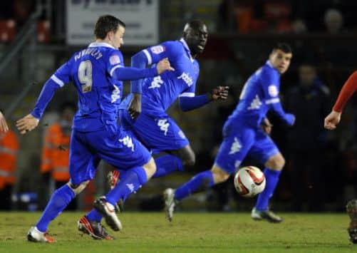 David Connolly, left, and Patrick Agyemang, centre, on the attack last season. Picture: Allan Hutchings