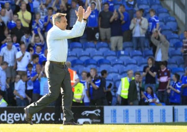 Guy Whittingham applauds the Pompey fans. Picture: Barry Zee