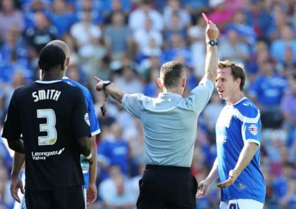 David Connolly is sent off against Chesterfield. Picture: Joe Pepler
