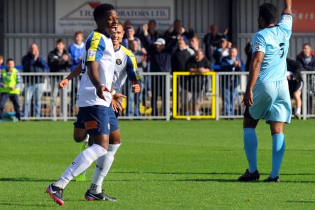 JJ Hooper celebrates his goal. Picture: Allan Hutchings (142904-786)