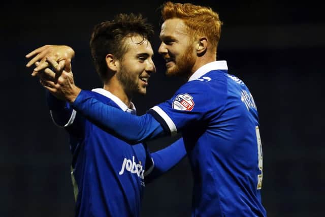 Ryan Taylor, right, celebrates after scoring against Northampton. Picture: Joe Pepler