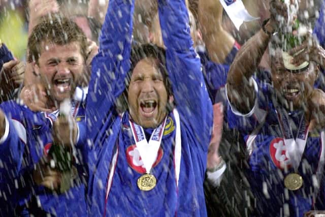 Paul Merson celebrates amking it into hte Pompey Pauls XI   Picture by Steve Reid
