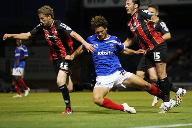 Jack Maloney in action for Pompey in a friendly at Bournemouth   Picture by Joe Pepler