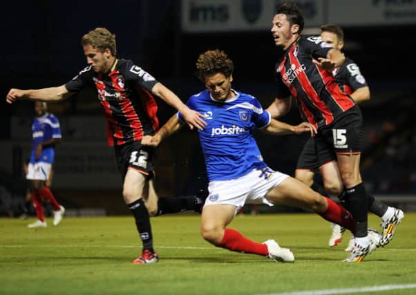 Jack Maloney in action for Pompey in a friendly at Bournemouth   Picture by Joe Pepler