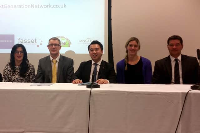 ON THE PANEL From left, managing director of Fasset Gary Medlow,  co-founder of the salon HairRomance Emily Warne, editor of The News Mark Waldron, Conservative MP candidate for Havant Alan Mak, champion swimmer Katy Sexton MBE, and chief executive of Portsmouth FC Mark Catlin
