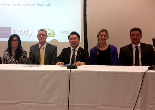 ON THE PANEL From left, managing director of Fasset Gary Medlow,  co-founder of the salon HairRomance Emily Warne, editor of The News Mark Waldron, Conservative MP candidate for Havant Alan Mak, champion swimmer Katy Sexton MBE, and chief executive of Portsmouth FC Mark Catlin