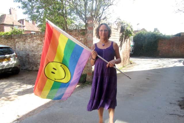 Tilly Simmonds with her rainbow flag