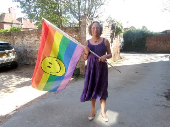 Tilly Simmonds with her rainbow flag
