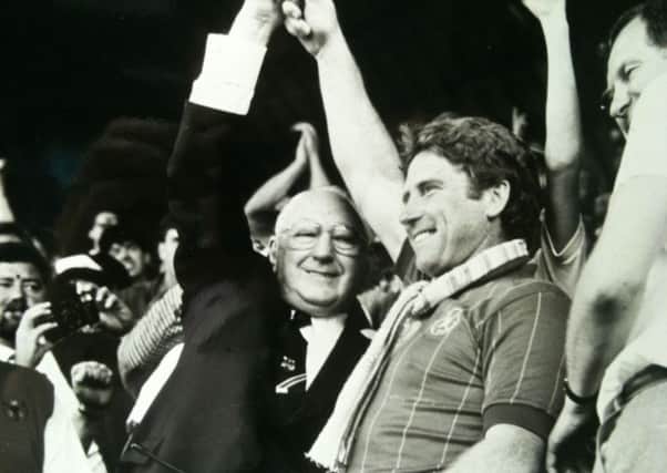 Pompey chairman John Deacon and Alan Ball celebrate promotion in 1987