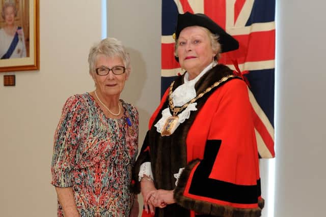 (l-r) Exiting mayor Marjorie Smallcorn with the new Mayor of Havant Cllr. Leah Turner.Picture: Sarah Standing (150865-89)