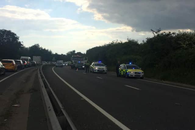 Emergency services at the crash on the A27 which has closed the Chichester bypass SUS-150806-172638001