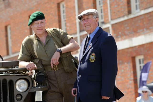 VETERANS Paul Morgan with his Willys Jeep meets veteran George Hunt who served in Royal Army Ordinance Corp