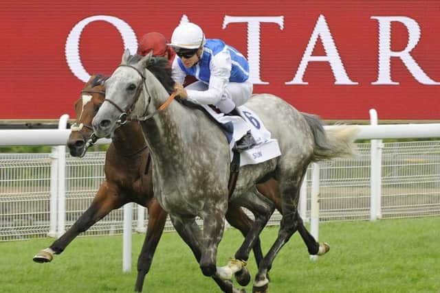 Solow flies towards the finish in the Qatar Sussex Stakes