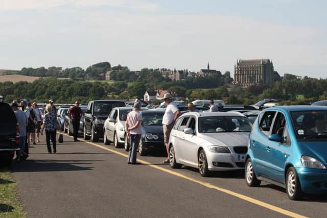 DM156620a.jpg Shoreham Airshow 2015. Visitors unable to leave the airfield following the crash. Photo by Derek Martin SUS-150822-184341008