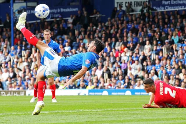 Gary Roberts tries to create a bit of spark for Pompey. Picture: Joe Pepler