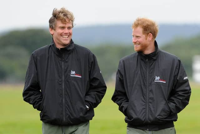 Matt Jones, spitfire pilot from the Boultbee Flying Academy with HRH Prince Harry.


Picture: Sarah Standing (151575-4792) PPP-150915-130420001