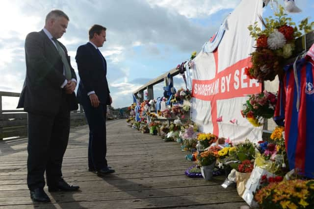 Mr Cameron with MP Tim Loughton on The Old Toll Bridge, Shoreham