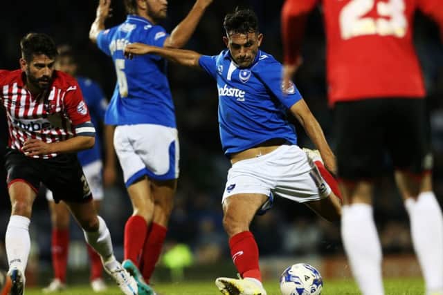 Gary Roberts scores Pompey's consolation goal Picture: Joe Pepler