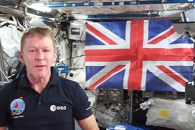 Screen grabbed image taken from footage issued by European Space Agency of Tim Peake delivering a "God save the Queen" message directly to the monarch from space. Picture: European Space Agency/PA Wire