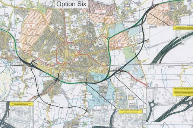 Option Six, showing a new part southern route through Runcton, Drayton, Oving and Tangmere. Â©Crown copyright 2016 Ordnance Survey. Media 013/16