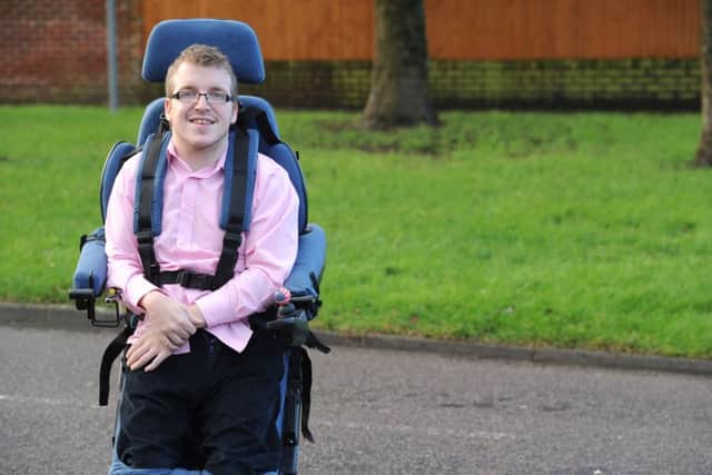 Michael Powell of Portchester in his wheelchair that allows him to stand up.
Picture: Paul Jacobs (160007-2) PPP-161001-175528006