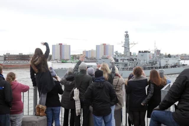 Cheerio: HMS Iron Duke left Portsmouth on Monday for a six-month deployment to Northern Europe. Picture: Sarah Standing (160089-7775)