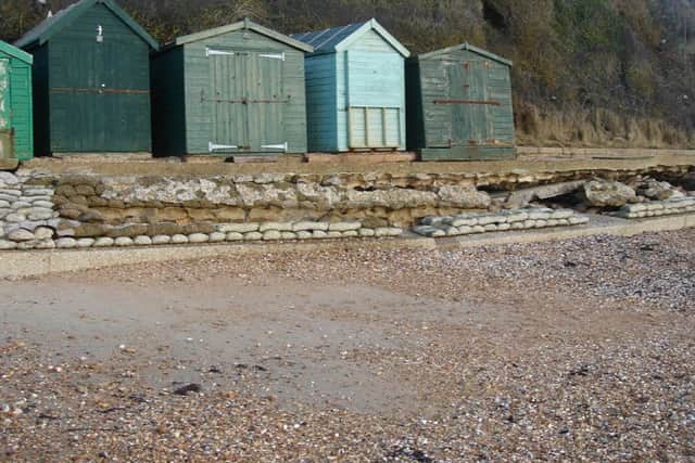 The deteriorating sea wall at Hill Head