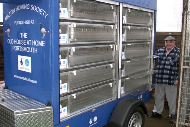 WISH GRANTED Volunteer Jim Willett with the racing pigeon trailer transporter funded by a lottery grant