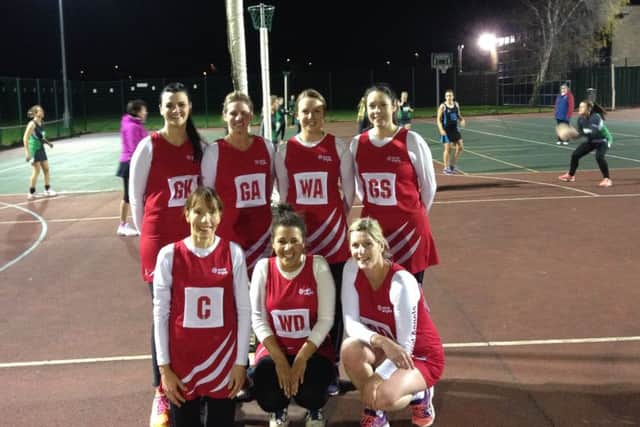Angels. Back row, left to right: Jodie Stevenson, Claire Smith, Georgie Sims, Lara Ayling. Front, left to right: Nicky England, Stacey Daniels, Helen Jones
