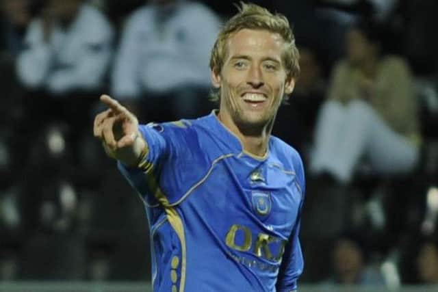 Peter Crouch celebrates after scoring his second goal at Guimaraes in October 2008    Picture: Steve Reid