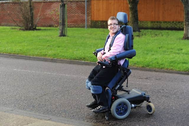 Michael Powell of Portchester in his wheelchair that allows him to stand up.
Picture: Paul Jacobs (160007-5) PPP-161001-175601006
