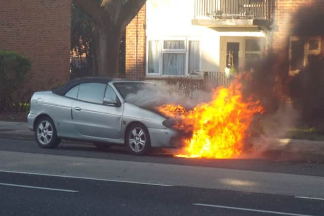 A car on fire in Northern Parade, Portsmouth