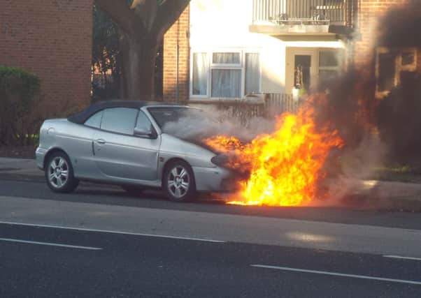 A car on fire in Northern Parade, Portsmouth