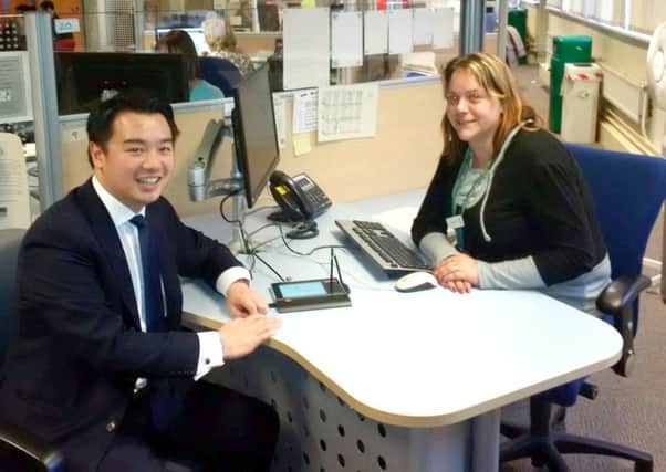OPPORTUNITIES Alan Mak MP with Leone Hill, manager at Havant Job Centre, discussing the job fair