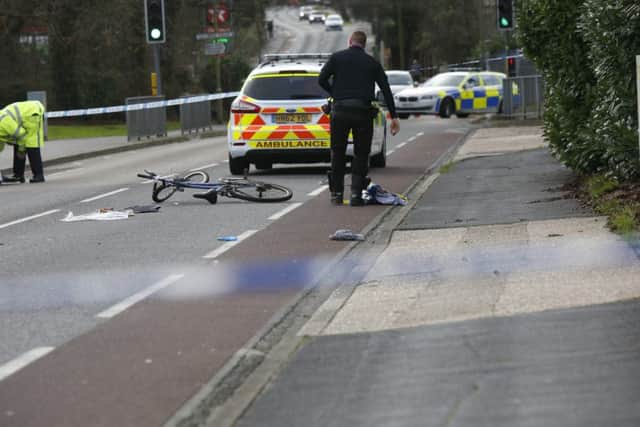 The scene of the collision in Highlands Road, Fareham Picture: Jaon Kay/ukinp PPP-160114-130229001
