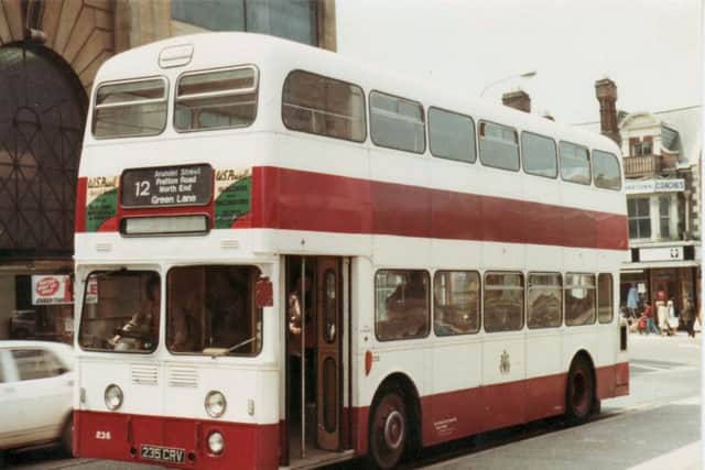 A Portsmouth Leyland Atlantean prepares to leave North End in 1980