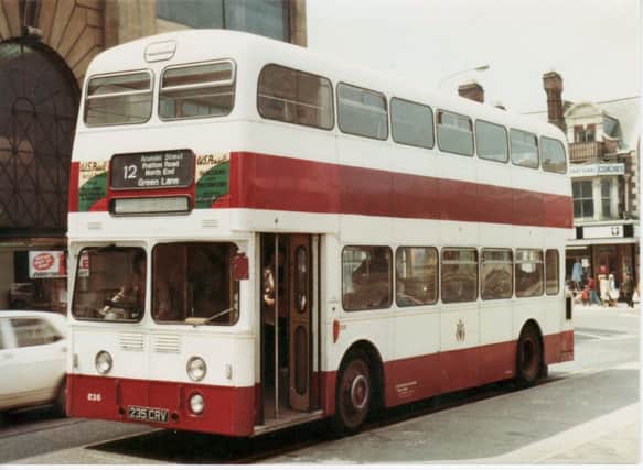 A Portsmouth Leyland Atlantean prepares to leave North End in 1980