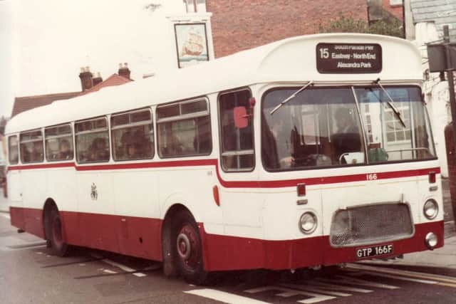 We arrive at Eastney as a Leyland Panther Cub leaves the former Mayflower pub in Highland Road in 1980
