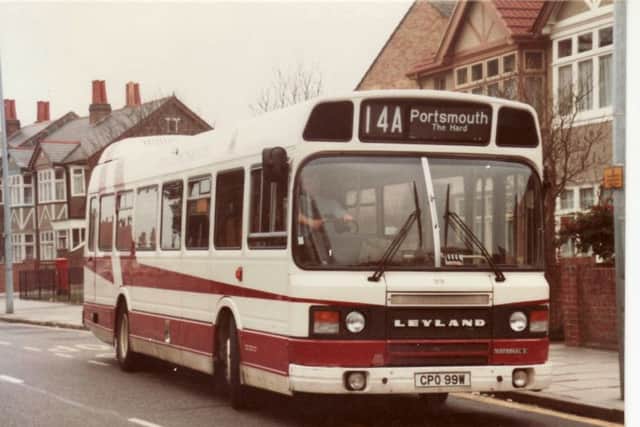 Leyland National 2 No99 leaves Milton 'White House' bus stop in 1982