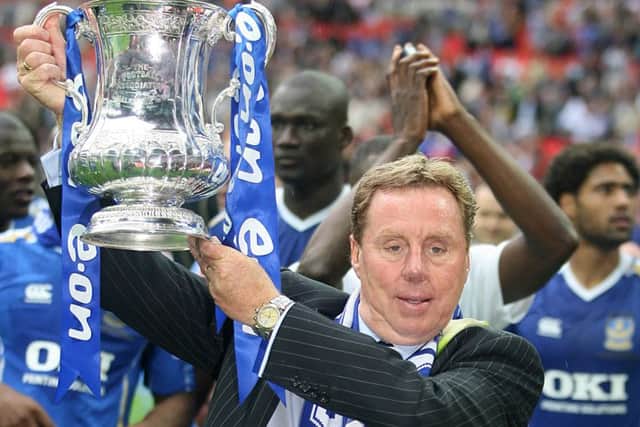 Pompey boss Harry Redknapp celebrates the Blues' 2008 FA Cup win