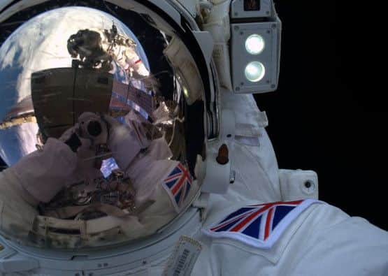Tim Peake takes a selfie in space - a picture that he later uploaded to his Twitter feed
