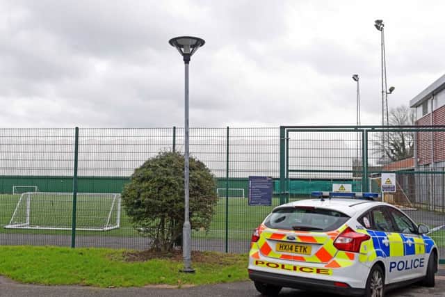 The scene at Mountbatten Leisure Centre in Portsmouth as police investigate the death
